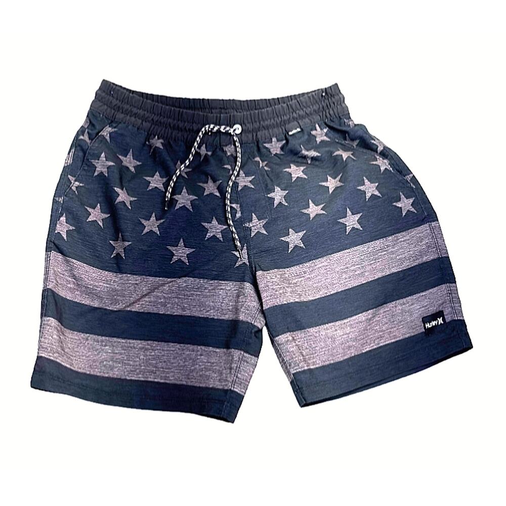 Hurley Swin Board Shorts Gray Stars Stripes American Phantom Drawstring Size S